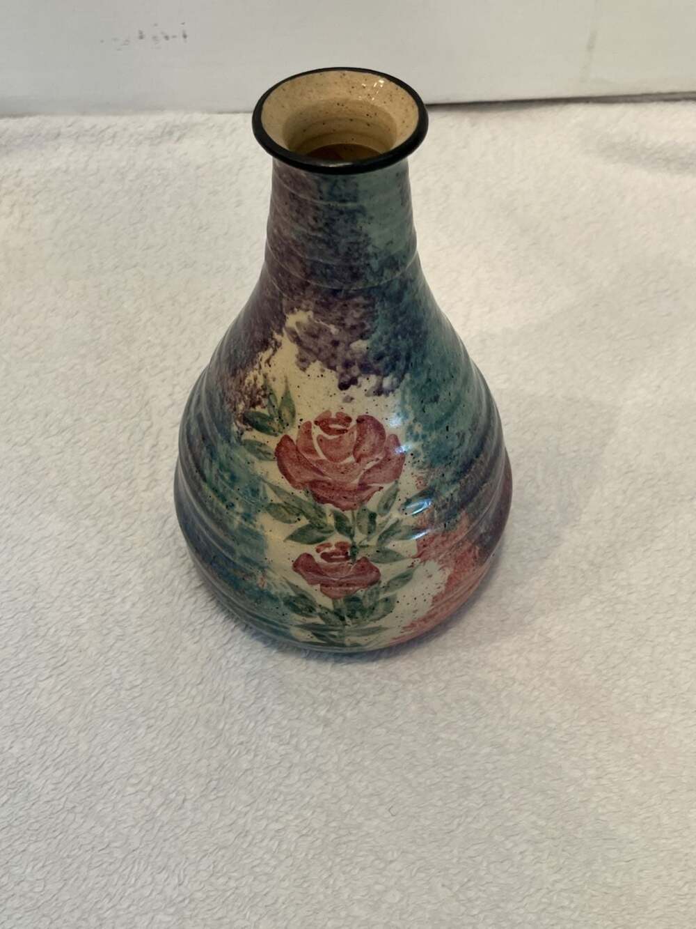 Malsnee Art Pottery Vase 2002 Rose Design Glaze